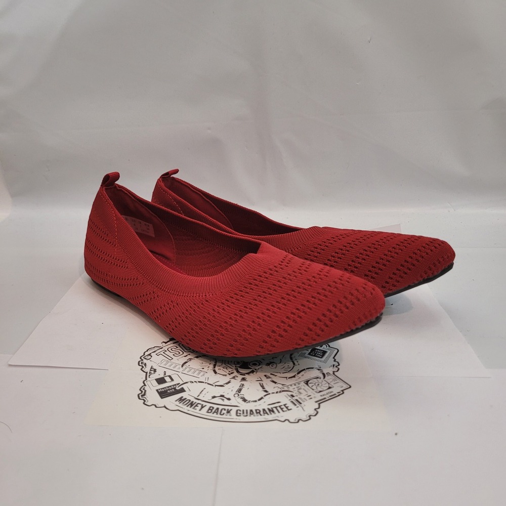 Akmusi Knit Ballet Flats Womens Red Pointed Toe Slip On Mesh Shoes Size 8